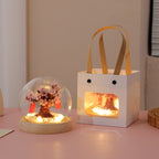 Cherry Blossom Tree Snow Globe Night Light, LED Glowing Crystal Ball with Wooden Base, Pink Flowers, Warm White Light