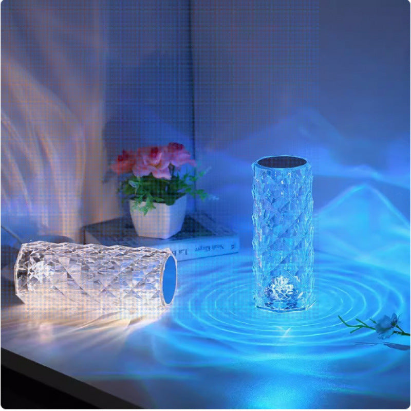 Crystal Rose Cut Table Lamp, Acrylic Diamond LED Night Light, RGB Color Changing USB Desk Lamp, Touch Control