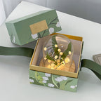 Lily of the Valley Glass Dome Night Light with Wooden Base, LED Glowing Flower Lamp, Warm White, USB Powered