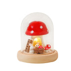 Mushroom & Rabbit Night Light with Glass Dome, LED Wooden Base Decorative Lamp, Warm White