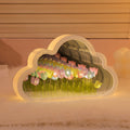 Cloud Shape Tulip Mirror Night Light, LED Decorative Flower Lamp with Mirror, Warm White USB Table Lamp