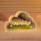 Cloud Shape Tulip Mirror Night Light, LED Decorative Flower Lamp with Mirror, Warm White USB Table Lamp