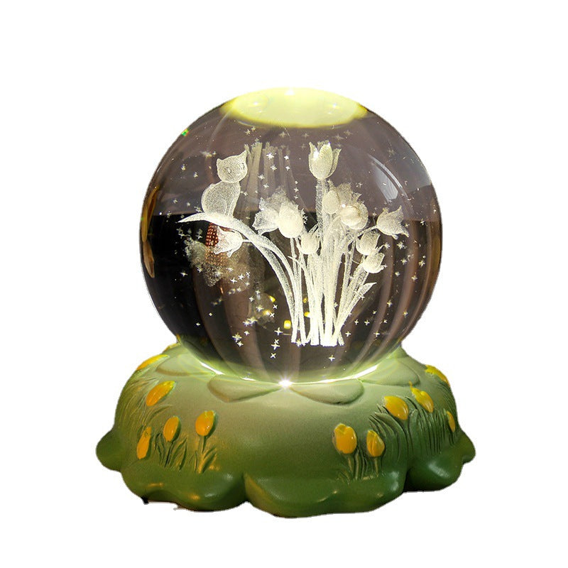 3D Engraved Rose & Carnation Crystal Ball Night Light