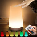 Touch Control Table Lamp with Remote, RGB Color Changing LED Desk Light, Dimmable Bedside Lamp, Wooden Base