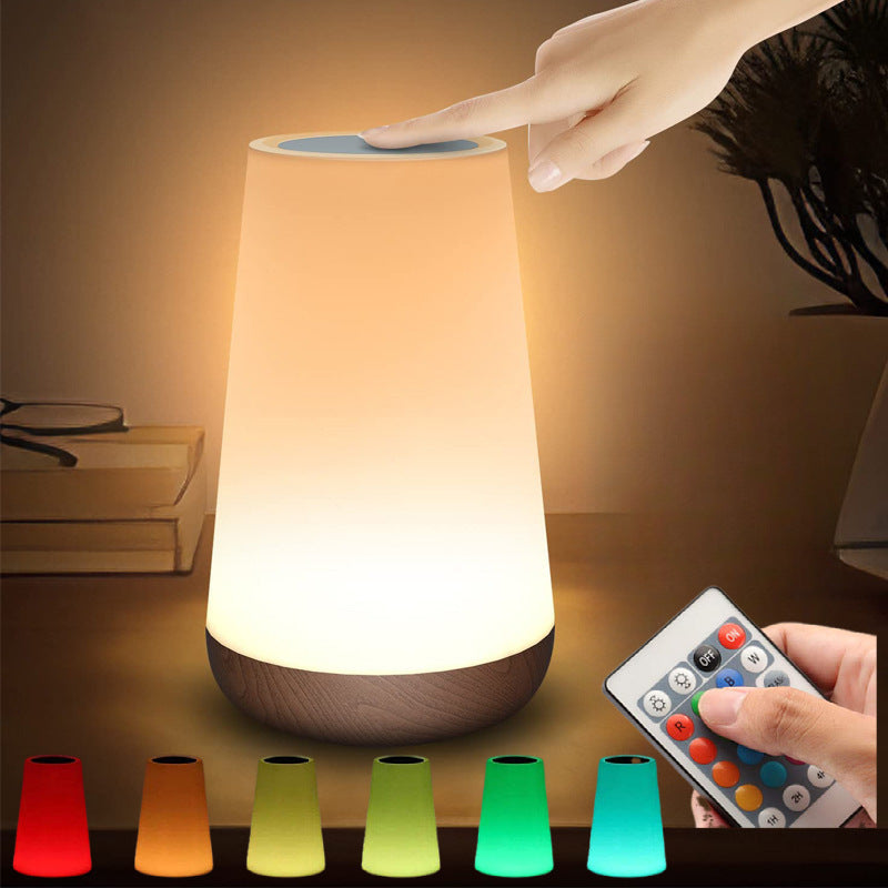 Touch Control Table Lamp with Remote, RGB Color Changing LED Desk Light, Dimmable Bedside Lamp, Wooden Base