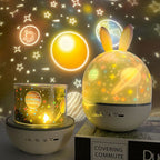 Rabbit Starry Sky Projector Night Light, LED Galaxy Lamp with Music, USB Rechargeable, White & Pink