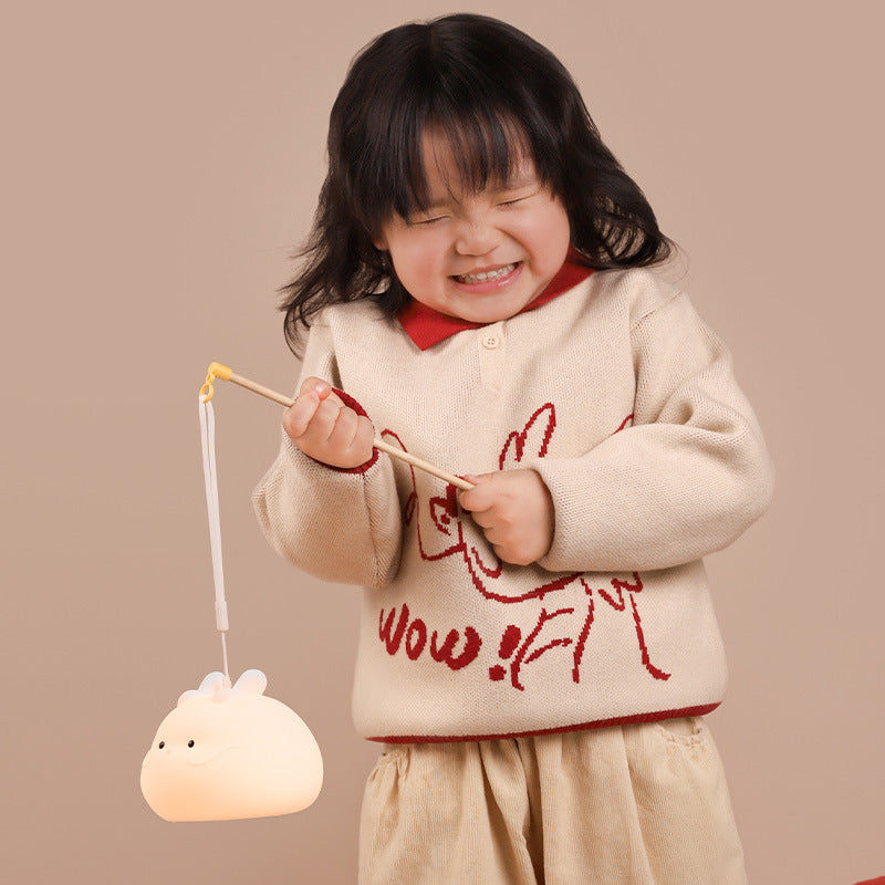 Cute Hanging Rabbit Silicone Night Light, Soft Warm LED Portable Lamp for Kids Bedroom, USB Rechargeable