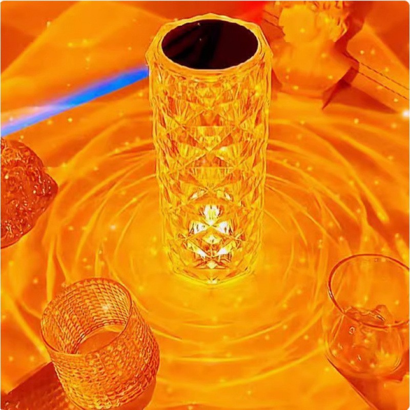 Crystal Rose Cut Table Lamp, Acrylic Diamond LED Night Light, RGB Color Changing USB Desk Lamp, Touch Control