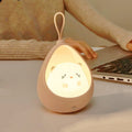 Egg Shape Cat Silicone Night Light with Hanging Loop, Soft Warm LED Portable Lamp for Kids, USB Rechargeable, Pink & White