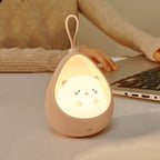 Egg Shape Cat Silicone Night Light with Hanging Loop, Soft Warm LED Portable Lamp for Kids, USB Rechargeable, Pink & White