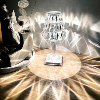 Crystal Diamond Table Lamp, Acrylic Faceted Desk Light, RGB Color Changing LED Night Light, Touch Control USB Lamp