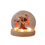 Cherry Blossom Tree Snow Globe Night Light, LED Glowing Crystal Ball with Wooden Base, Pink Flowers, Warm White Light