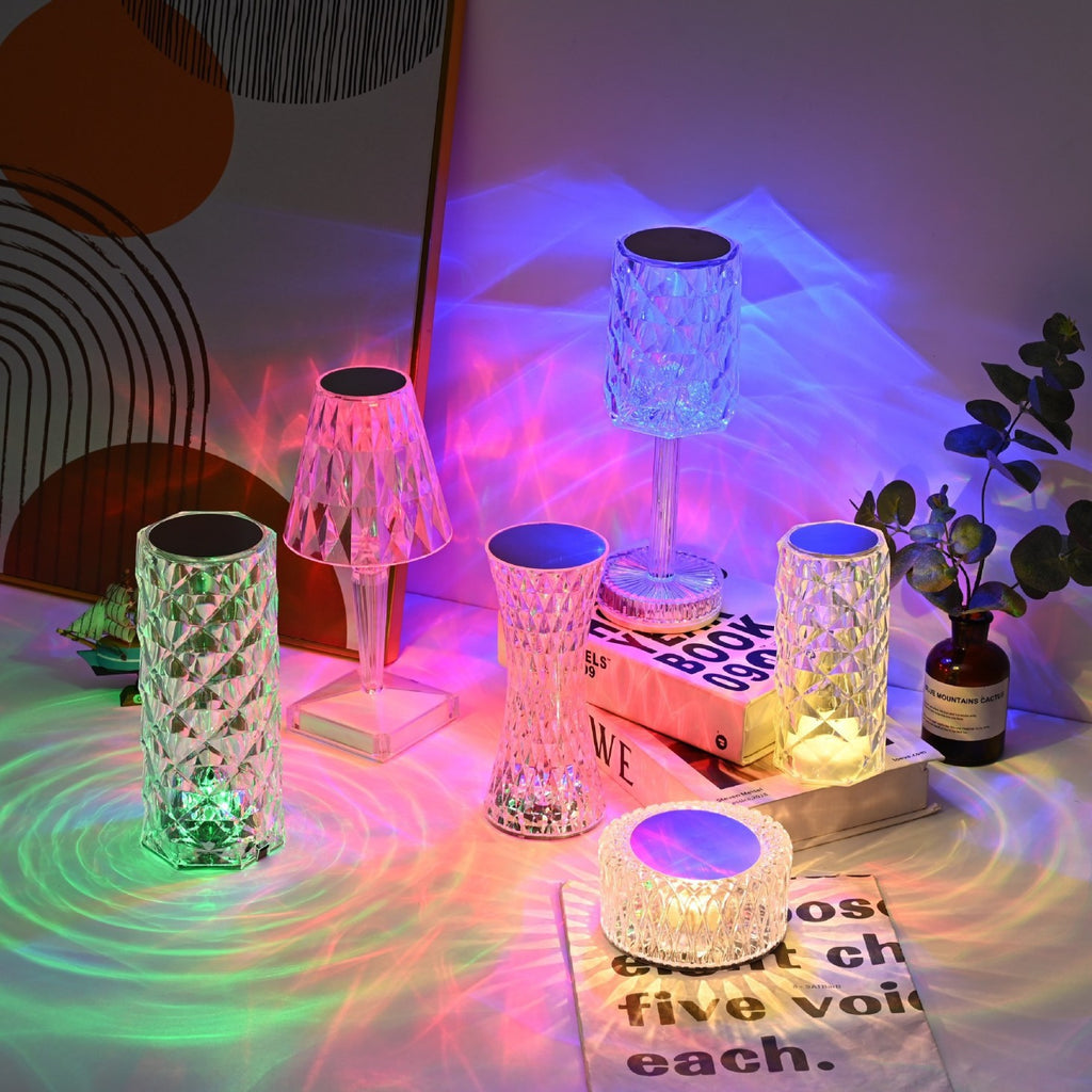 Crystal Rose Cut Table Lamp, Acrylic Diamond LED Night Light, RGB Color Changing USB Desk Lamp, Touch Control