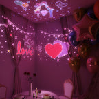 Rabbit Starry Sky Projector Night Light, LED Galaxy Lamp with Music, USB Rechargeable, White & Pink