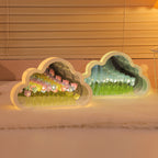 Cloud Shape Tulip Mirror Night Light, LED Decorative Flower Lamp with Mirror, Warm White USB Table Lamp