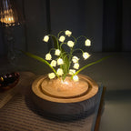 Lily of the Valley Glass Dome Night Light with Wooden Base, LED Glowing Flower Lamp, Warm White, USB Powered